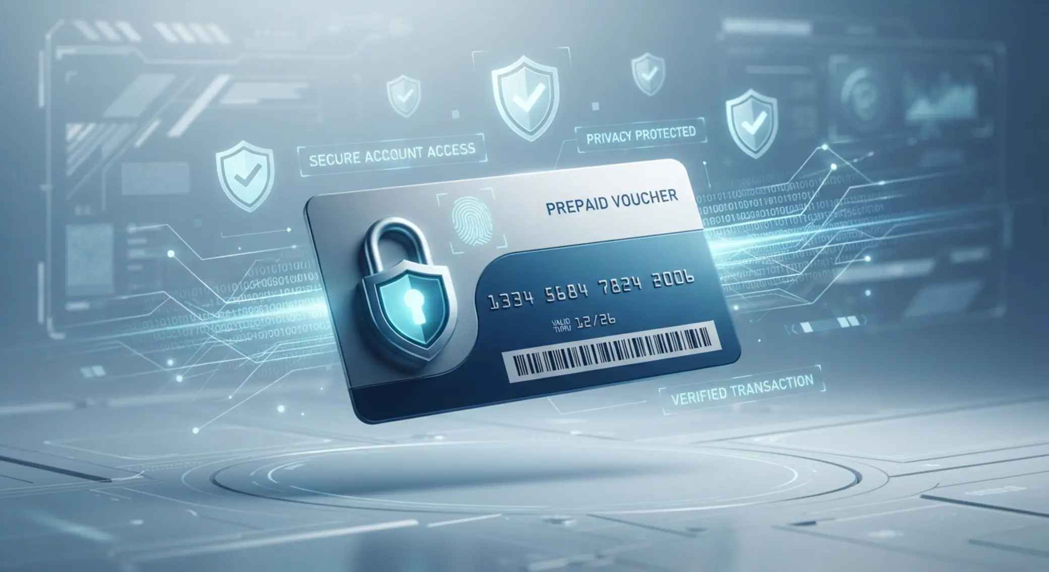 Seguridad y control en plataformas nuevas con pagos prepago Iconos de seguridad y vale digital con enfoque en control y protección