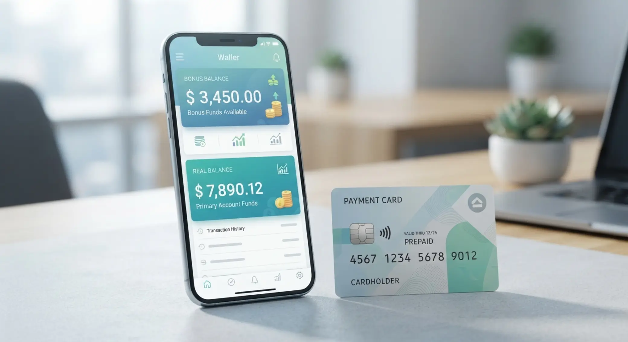 Saldo de bono y saldo real con Paysafecard Ilustración de saldo de bono frente a saldo real con tarjeta prepago
